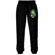 Штани з футера без начісу Жовто-синій квітковий арт