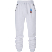 Штани з футера без начісу з тризубом та червоно-чорною вишиванкою (Вишивка)