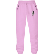 Штани з футера без начісу з вишитим котом у чорно-білих квітах (Вишивка)