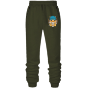 Штаны из футера без начеса "Кот в шапке и с чашкой кофе"