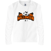 Детская футболка с длинным рукавом Надпись Halloween с тыквами