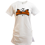 Подовжена футболка Напис Halloween з гарбузами