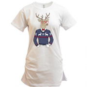 Подовжена футболка з новорічним оленем хіпстером