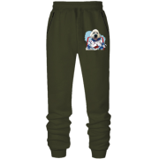 Штани з футера без начісу із собакою-хокеїстом на воротах