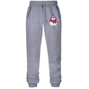 Штаны из футера без начеса со снеговиком в фиолетовом шарфе