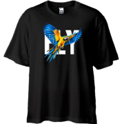Футболка Oversize с летящим попугаем и надписью FLY