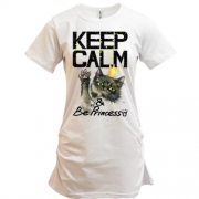 Подовжена футболка з кошеням Keep calm and be princess