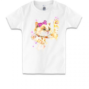 Детская футболка с акварельным котенком в банте