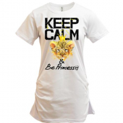 Подовжена футболка з левеням Keep calm and be princess