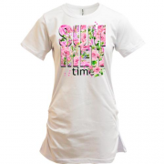 Подовжена футболка з написом Summer time з квітів