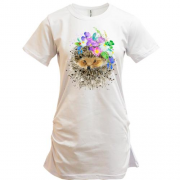 Подовжена футболка з їжачком в квітах