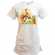 Подовжена футболка з конями в квітах