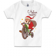 Детская футболка с Сантой на велосипеде