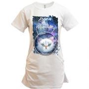 Подовжена футболка з кішкою "Born to wonder"