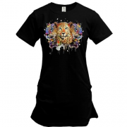 Подовжена футболка с огненными леопардами