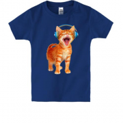 Детская футболка с котенком в наушниках