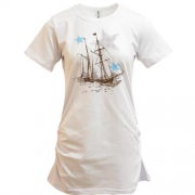 Подовжена футболка з кораблем і зірками