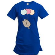 Подовжена футболка з Пушин котом і повітряними кулями