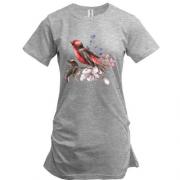 Подовжена футболка з птицею на гілці з квітами (1)