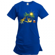 Подовжена футболка з сонечком, пальмами і коктейлем