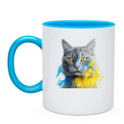 Чашка Кіт із жовто-синіми фарбами