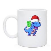 Чашка с динозавром в шапке Санты