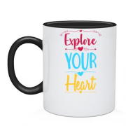 Чашка з написом "Досліджуй своє серце"