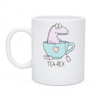 Чашка з написом "Tea Rex" і динозавром в чашці