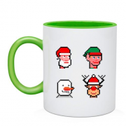 Чашка с пиксельными новогодними персонажами
