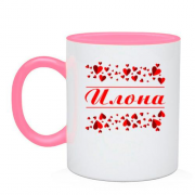 Чашка с сердечками и именем "Илона"