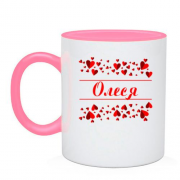 Чашка с сердечками и именем "Олеся"