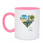 Чашка с сердцем из цветов "Люблю тебя Украина"