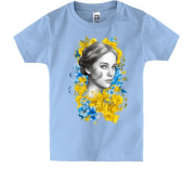 Детская футболка Девушка в желто-синих цветах