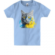 Дитяча футболка Кіт із жовто-синіми фарбами