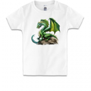Детская футболка Зеленый дракон на камне