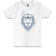 Детская футболка лев-хипстер в шапке и очках