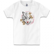 Детская футболка с белым тигром в цветах (Вышивка)