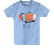 Детская футболка с бревном в мониторе "Log off"