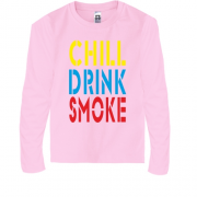 Детская футболка с длинным рукавом Chill, Drink, Smoke