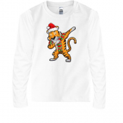 Детская футболка с длинным рукавом "Рождественский тигр депает"