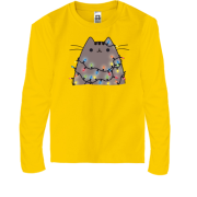 Дитячий лонгслів з Пушин котом в гірляндах