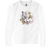 Детская футболка с длинным рукавом с белым тигром в цветах (Вышивка)