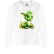 Детская футболка с длинным рукавом с маленьким зеленым дракончиком (2)