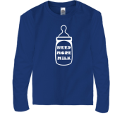 Детская футболка с длинным рукавом с надписью Need more milk