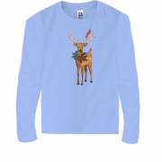 Детская футболка с длинным рукавом с рождественским оленем и птичкой
