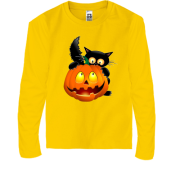 Дитячий лонгслів з гарбузом і котом