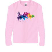 Детская футболка с длинным рукавом с яркими цветами и бабочками