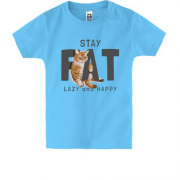 Детская футболка с котиком "Fat Lazy and Happy"