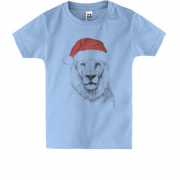 Детская футболка с львом в шапке Санты