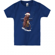 Детская футболка с медведем в шапке Санты и на велосипеде